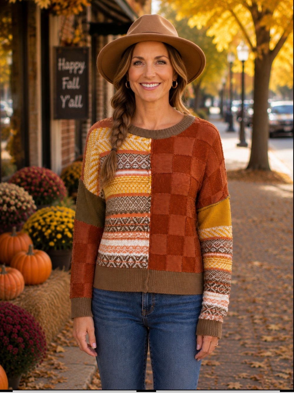 Gilded Intent Cropped Patchwork Fall Sweater